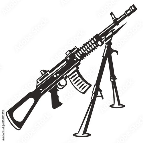 Meticulous Precision: A high-angle, intricately detailed illustration presents a combat rifle, highlighting its mechanical precision and formidable aesthetic.