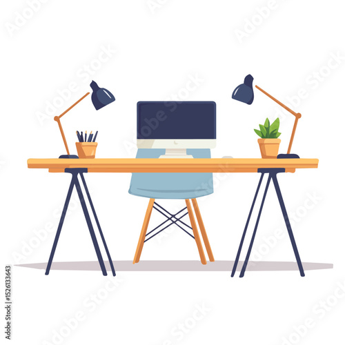 2D flat vector illustration of Desks, isolated on a white background.