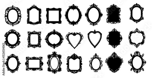 Collection of ornate black silhouette frames