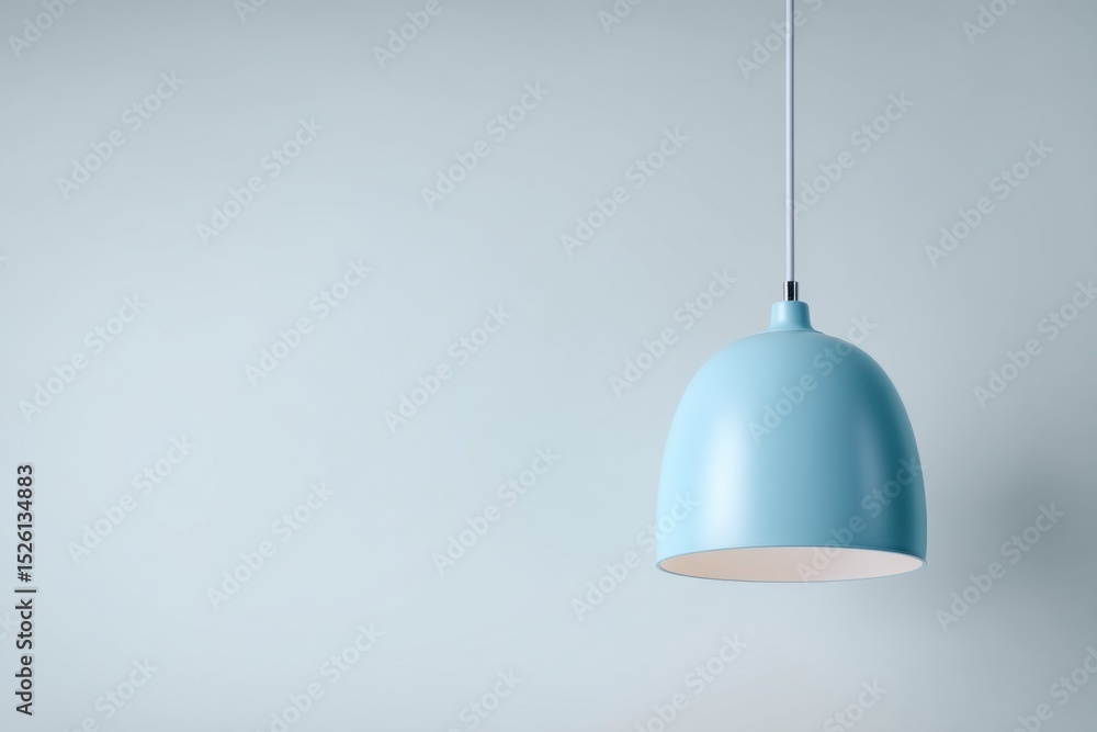 Light blue pendant lamp against light blue wall Light blue pendant lamp against light blue wall