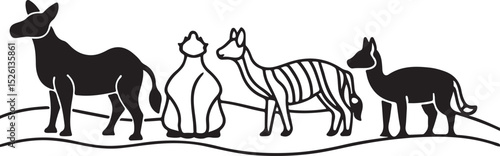 Black and white silhouette vector illustration of a funny mammal animal