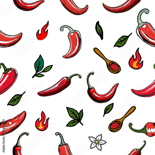 seamless pattern with chili peppers. chili pattern Background. vintage chili background. pepper pattern background. hot chili pattern background. Seamless background with peppers. 