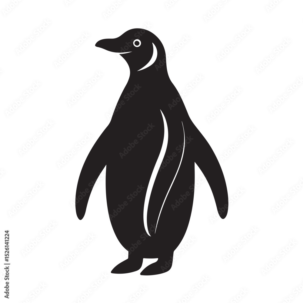 Fototapeta premium Penguin Silhouette Standing Upright with Flippers Out – Clean Vector Side View