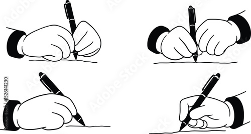 Vector Illustration Four Hands Writing with Pen, Different Grips