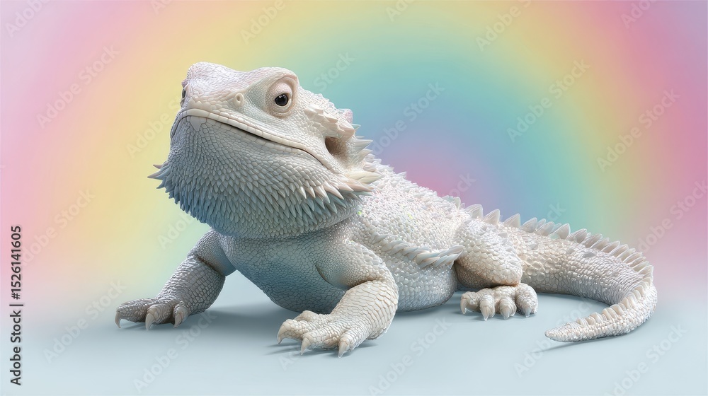 Obraz premium A white bear lizard against a pastel rainbow background.