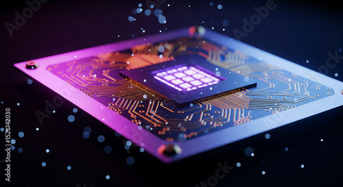 Technologie quantique illustrée par une puce brillante