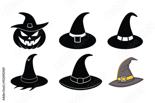 Wallpaper Mural Collection of witch hats and halloween pumpkin silhouettes on a white background for decoration Torontodigital.ca