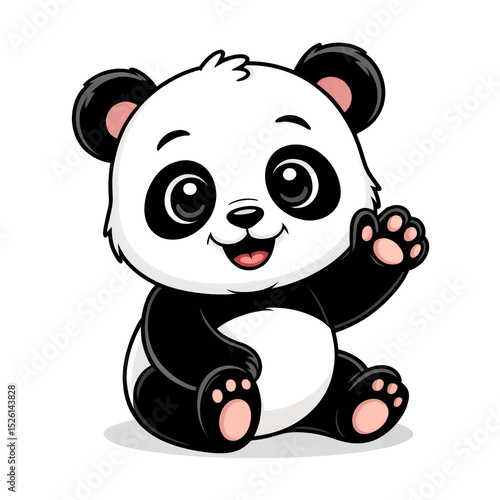Adorable cartoon baby panda waving hello