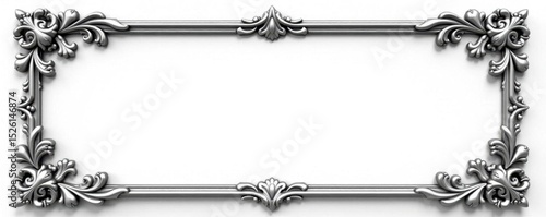 Intricate silver floral frame, ornate design, white background, blossom, ornate frame, silver frame