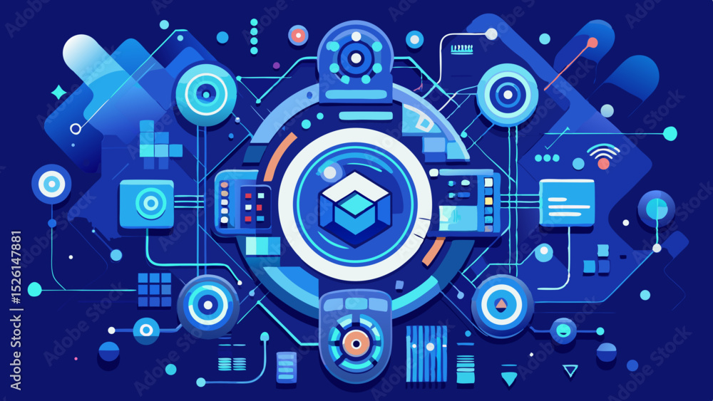 Fototapeta premium Modern Blue Technology Background Abstract High Tech Aesthetic vector