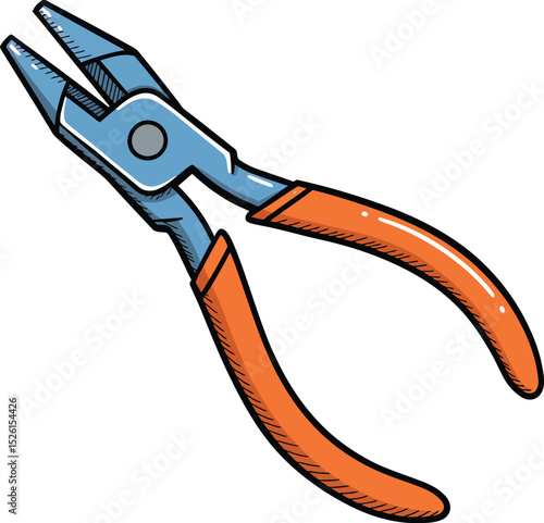 Cartoon Pliers with Orange Handle Illustration – Hand Tool for Gripping, Cutting, and DIY Repair Projects

