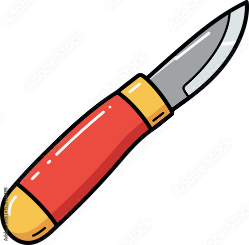 Cartoon Pocket Knife with Red Handle Illustration – Folding Blade Tool for Camping, Survival, and Outdoor Activities


