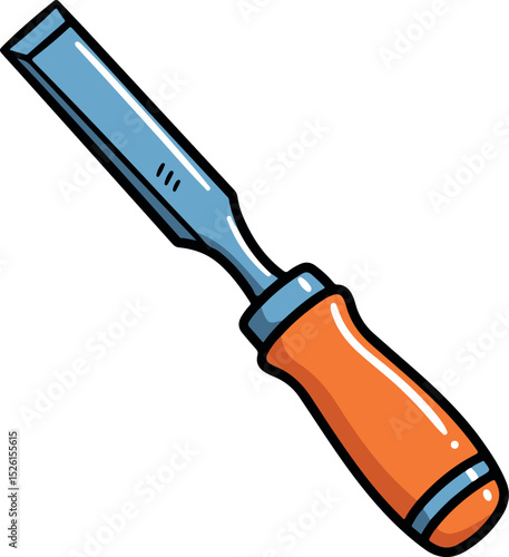 Cartoon Wood Chisel with Orange Handle Illustration – Carpentry Tool for Woodworking, Carving, and DIY Projects

