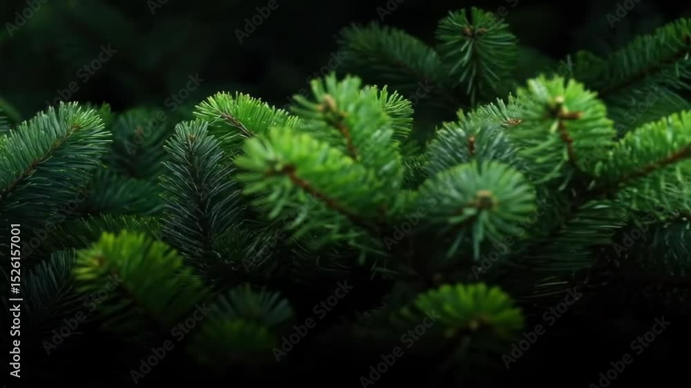 Close-up of vibrant green pine branches, detailed needles, dark background Close-up of vibrant green pine branches, detailed needles, dark background