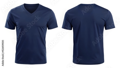 Navy Blue V Neck T Shirt Front And Back On White