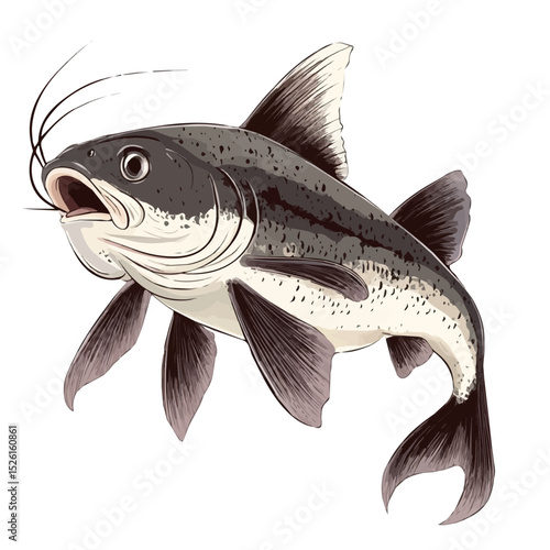 2D flat Catfish With Barbels Close Up illustration vector, isolated on a white background.