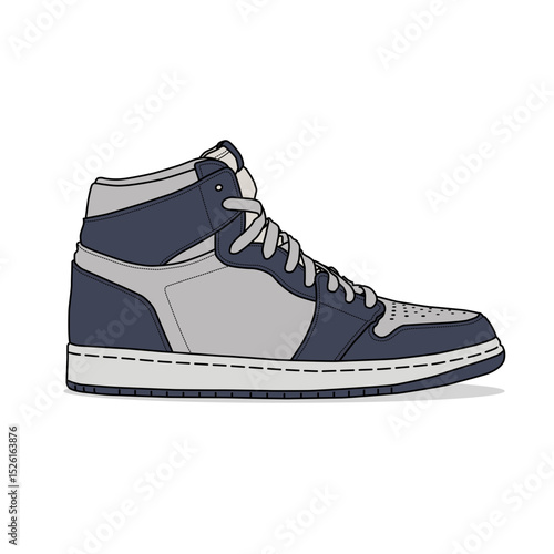 Gray and blue sneakers, outlined and isolated on a white background. Suitable for commercial purposes.