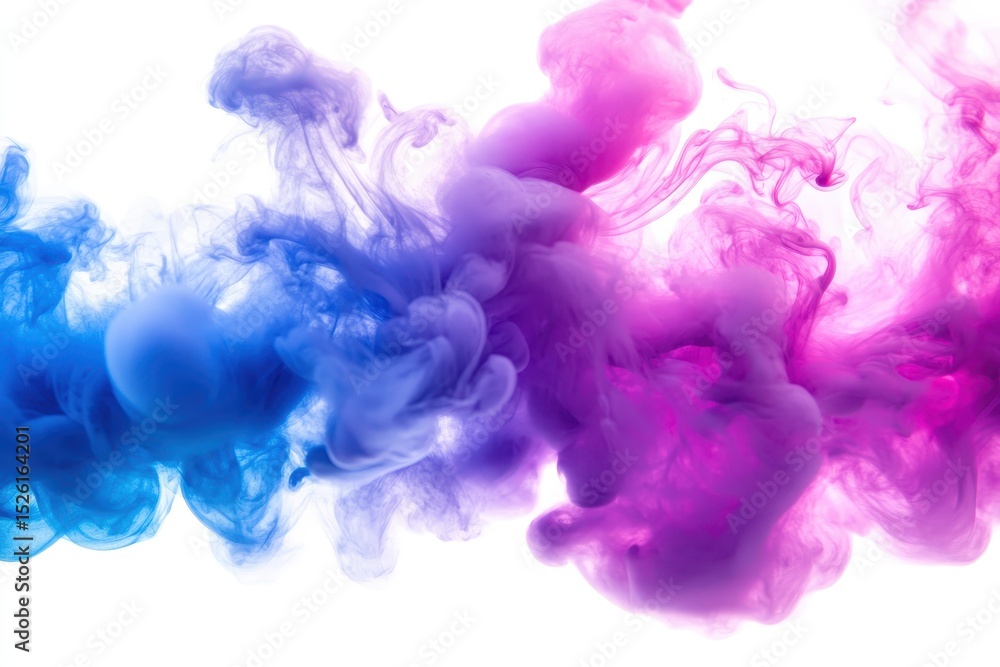 Fototapeta premium Vibrant cloud of acrylic color pigments swirling together in shades of blue, purple, and pink creating an abstract display of fluid art