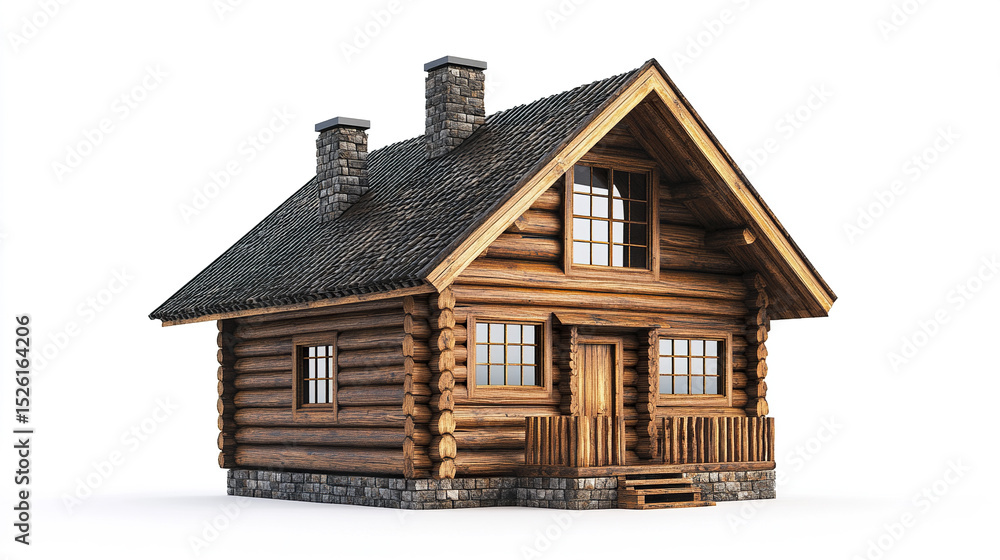 charming wooden house with rustic design, featuring stone chimneys and large windows charming wooden house with rustic design, featuring stone chimneys and large windows