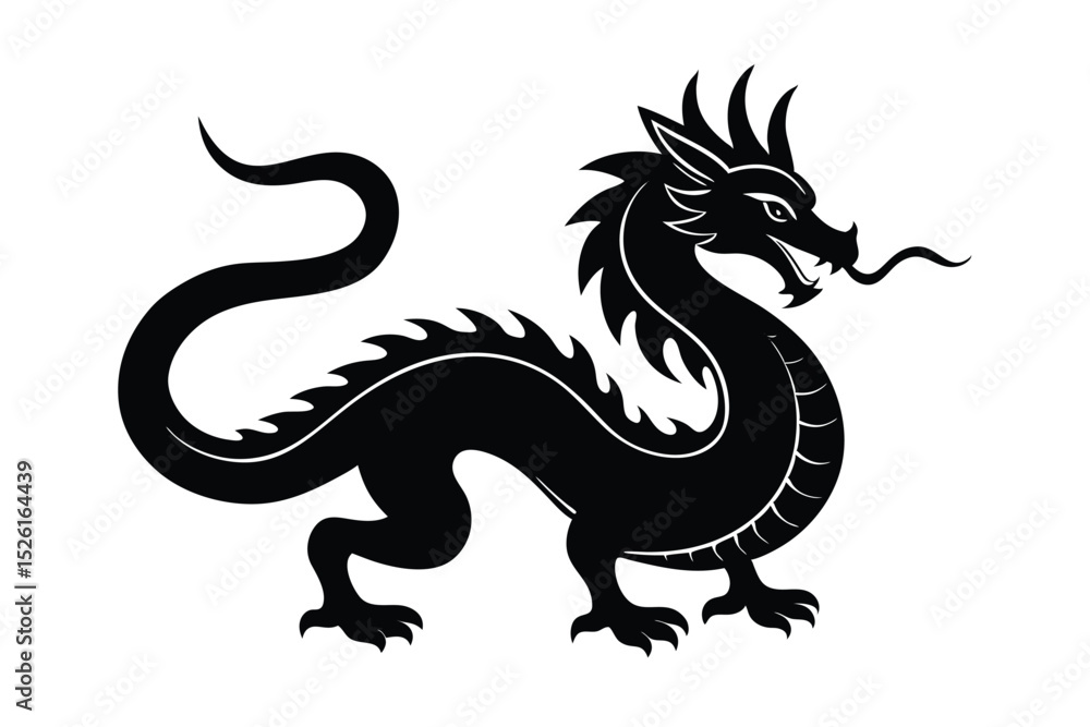 Obraz premium Elegant Asian dragon in traditional style vector art illustration