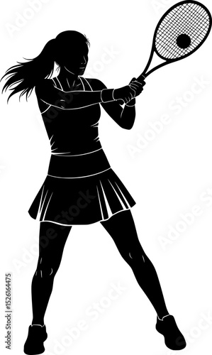 Silhouette a female tennis player doing a forehand