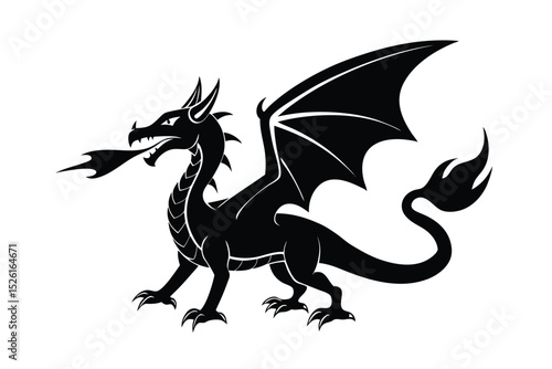 Fire breathing dragon with blazing energy vector art illustration