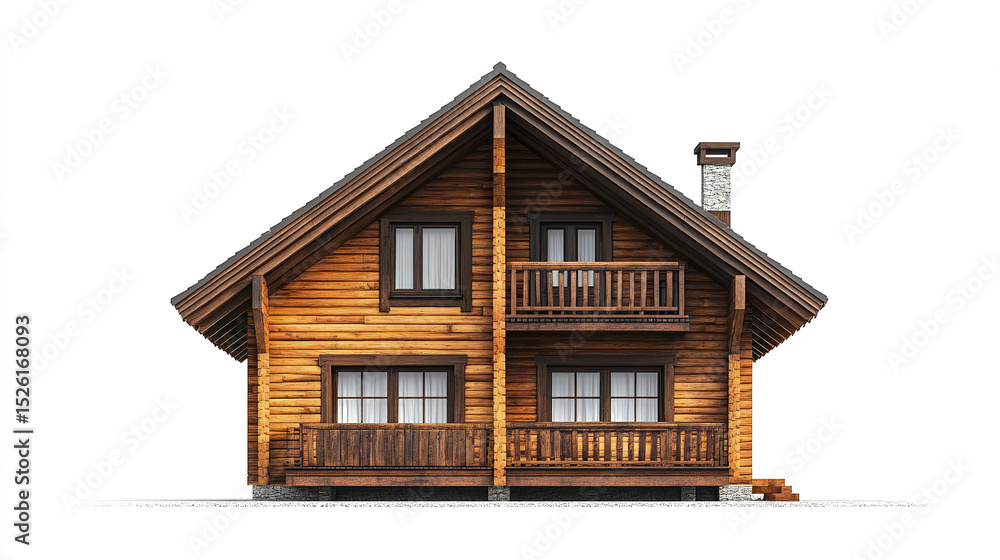 charming wooden house with sloped roof and balconies, exuding warmth and rustic appeal charming wooden house with sloped roof and balconies, exuding warmth and rustic appeal