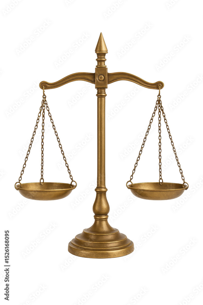 Golden balance scale with two empty pans symbolizing justice and fairness Golden balance scale with two empty pans symbolizing justice and fairness