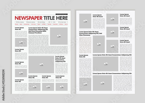 Graphical layout newspaper template. Editable magazine design or vintage old newspaper template