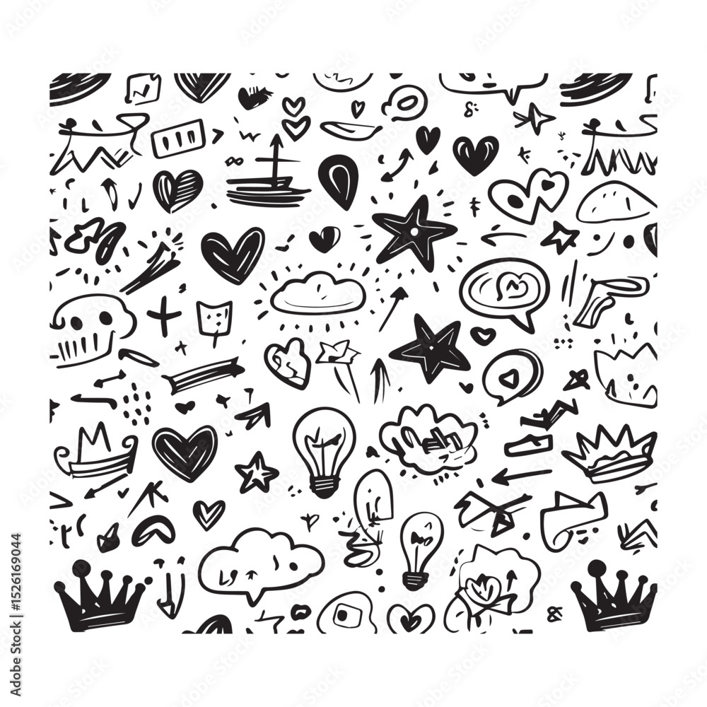 Obraz premium Hand drawn doodle collection black and white
