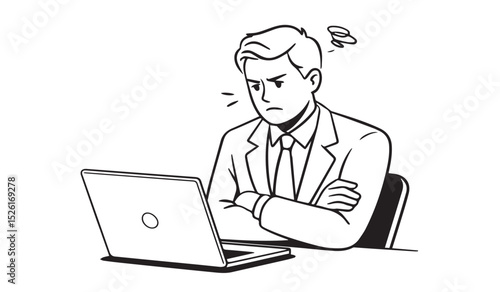 パソコンを前に悩む男性ビジネス
