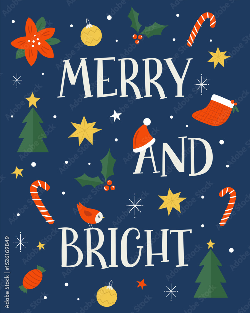 Naklejka premium Christmas Postcard Illustration with Holiday Elements and Text