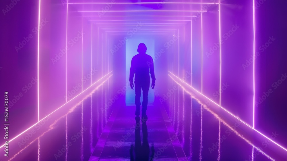 Minimalistic art representation of a futuristic virtual reality world, with neon pathways and fluid Minimalistic art representation of a futuristic virtual reality world, with neon pathways and fluid
