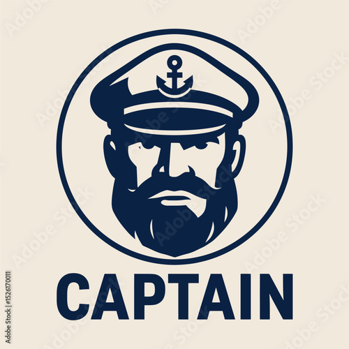 Bearded sea captain in hat icon, vector illustration.