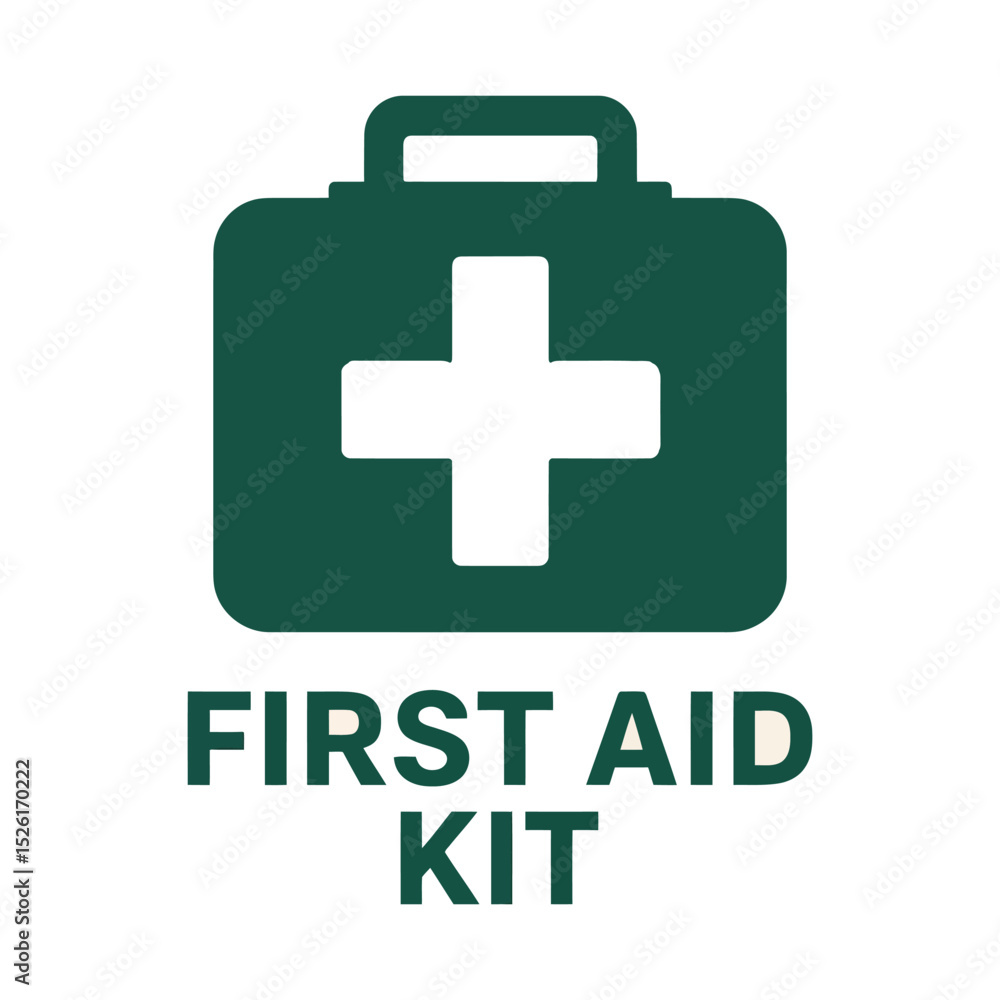 Obraz premium First aid kit with white medical cross, vector icon.