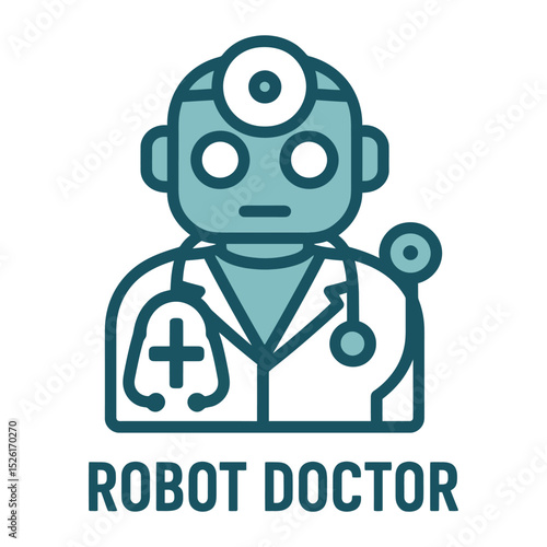 Vector icon of robot doctor with stethoscope and plus.