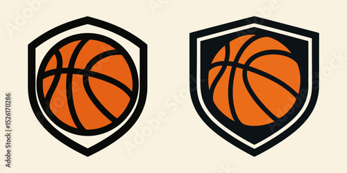 Vector illustration of two basketball badges in shield.