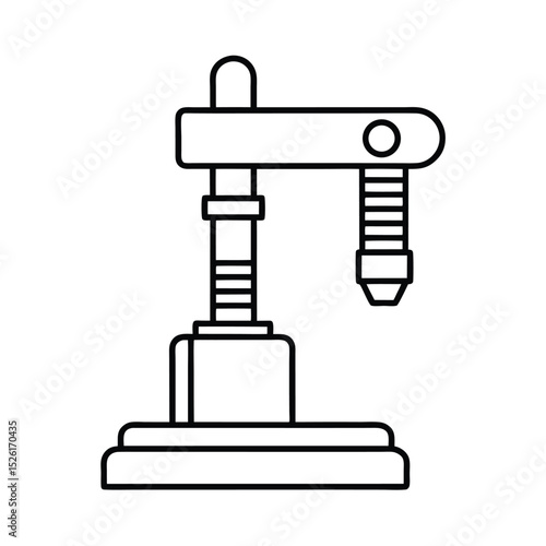Simple illustration of a mechanical device drill press with geometric shapes and black line art