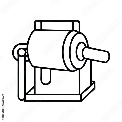 Simple illustration of a manual pencil sharpener with handle and base in line art style