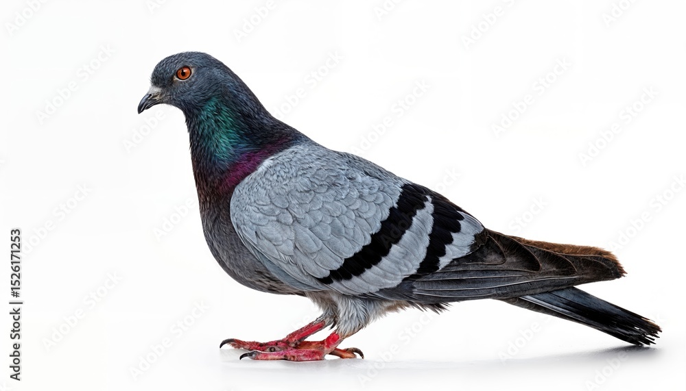 Naklejka premium Striking Portrait of a Pure White Pigeon Against Transparent Background, showcasing Detailed Feather Textures and Capturing the Majesty of Natures Flying Mascot in Isolation.
