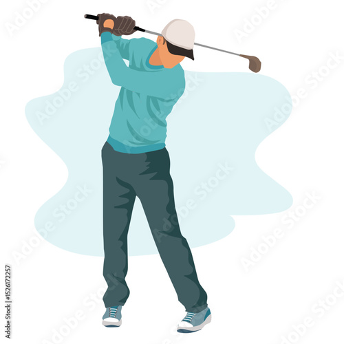 Vector ,illustration of Male golfer on professional golf course. Golfer with golf club shooting. flat design,vector