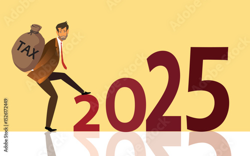 Crisis of high burden of consumer tax on 2025 : Client bears a bag of tax Debtor has difficult problem of bad tax and plan to pay back to lender or creditor.. vector,illustration