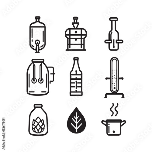 Craft beer brewing process icons set