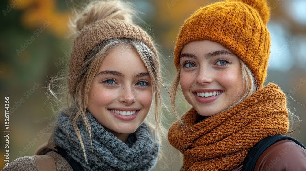 Autumnal Portraits of Two Smiling Girls Autumnal Portraits of Two Smiling Girls