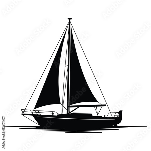 a classic sailing boat with tall mast and sails, floating on calm water
