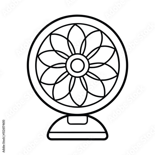 Simple vector illustration of an electric table fan depicting modern appliance with line art detailing