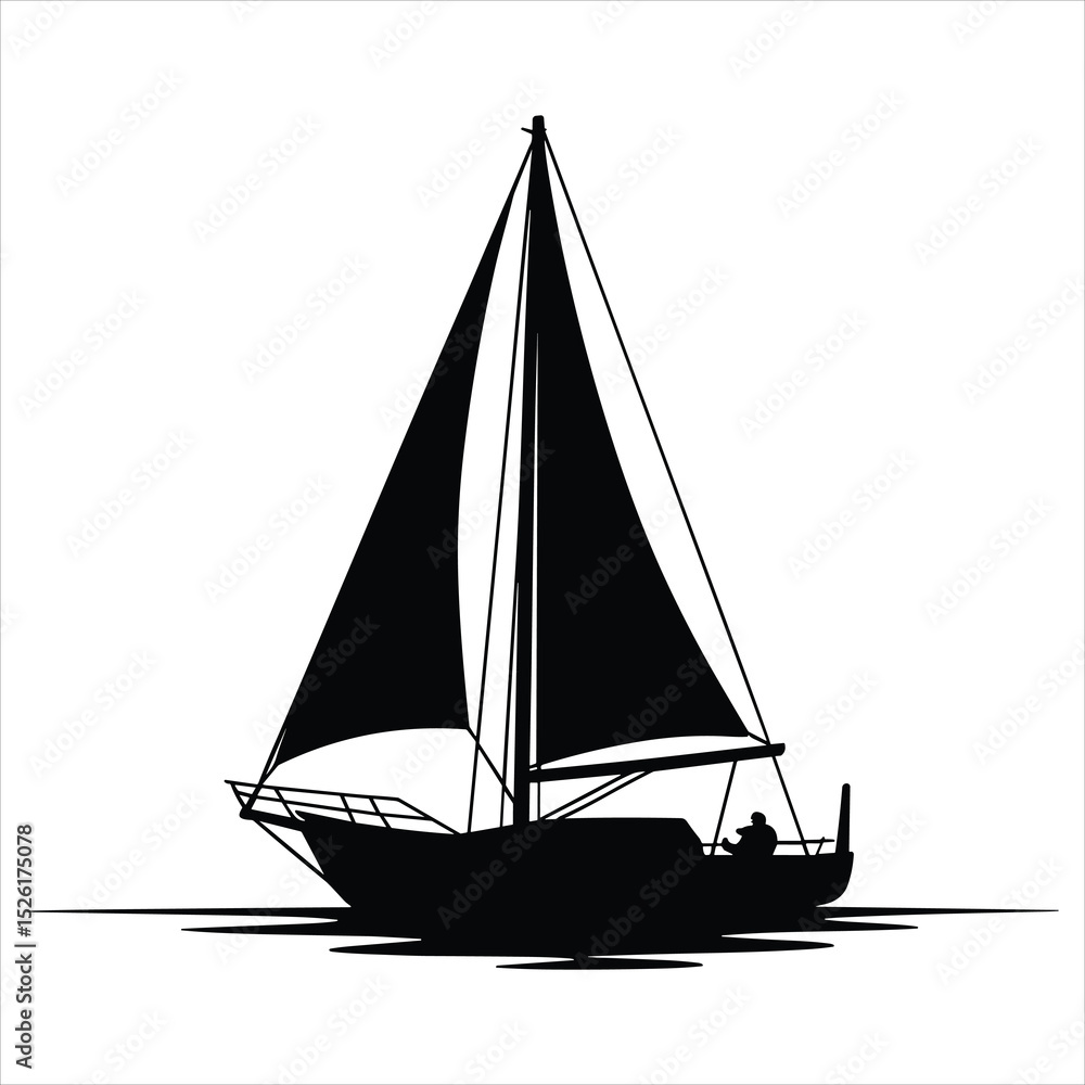 Fototapeta premium a classic sailing boat with tall mast and sails, floating on calm water