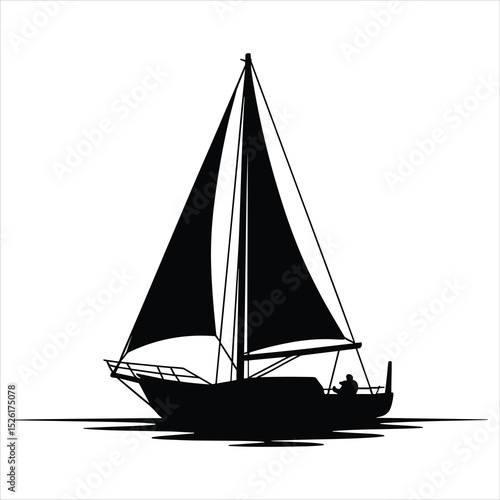 a classic sailing boat with tall mast and sails, floating on calm water