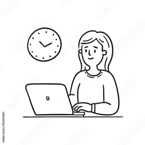 Employee typing beside a wall clock