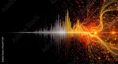 Sound wave explosion with orange energy burst and particle effects